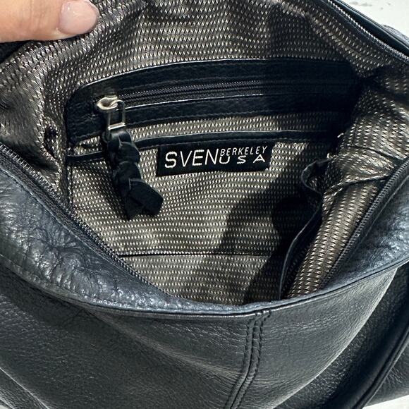 SVEN Berkeley USA Pebbled Black Leather Minimalist Shoulder Hobo Bag, EUC - Picture 6 of 6